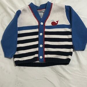Hartstrings Blue and White Striped Whale Sweater Boys Size 6-9 Months